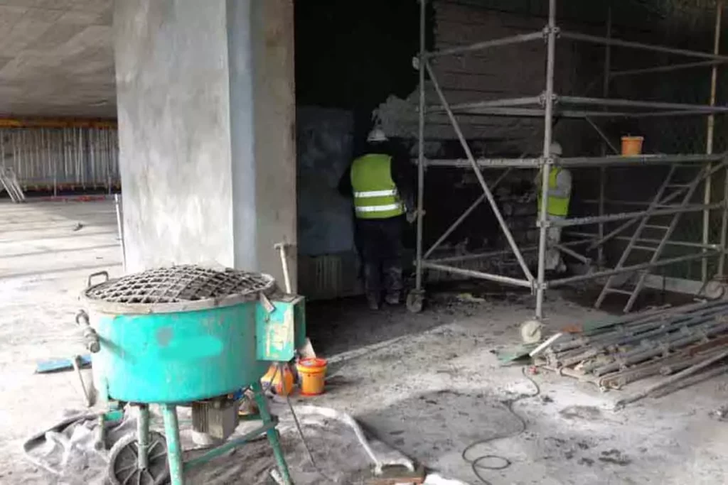 shear-wall-repair-with-visible-rebar-using-repair-mortar-AFZIR-CO3-1